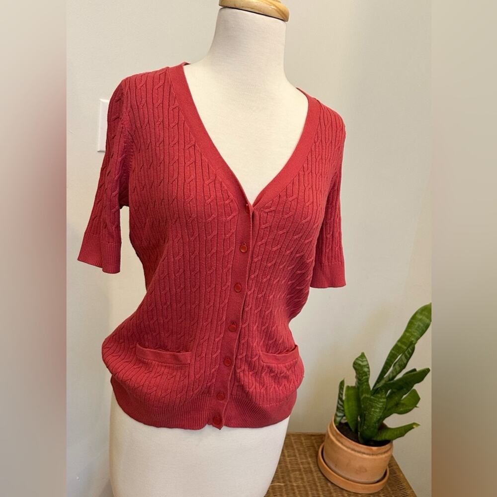 Talbots Pima Cotton Cable Knit Short-Sleeve Cardigan – Petites Medium – EUC